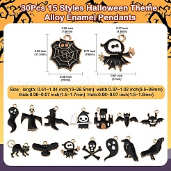 30pcs 15 Arten Halloween-Thema-Legierungs-Emaille-Anhänger&nbsp;ENAM-CJ0006-44