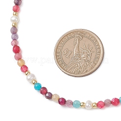 Ожерелья из натуральных бусин с ограненными круглыми бусинами из окрашенного агата и натурального культивированного пресноводного жемчуга&nbsp;NJEW-JN05817