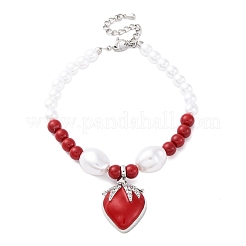 Браслеты с подвесками из прозрачного кубического циркония из клубничной латуни с микропаве BJEW-G740-04P