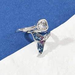 Латунные кольца-манжеты из прозрачного кубического циркония с паве&nbsp;RJEW-V013-01P