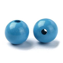 木製大穴ヨーロピアンビーズ  ラウンド  ディープスカイブルー  19~20x18mm  穴：4.2mm&nbsp;WOOD-D027-01D