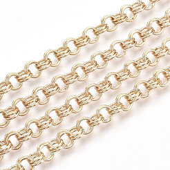 アイアン製ローロチェーン  ダブルリンクチェーン  溶接されていない  スプールで  ライトゴールド  リンク：6x1mm  約82.02フィート（25m）/ロール&nbsp;CH-S125-011A-LG