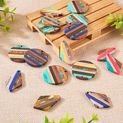 14 pièces 7 pendentifs en résine transparente et bois de noyer&nbsp;RESI-TA0002-06
