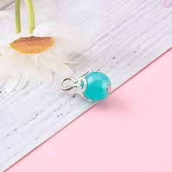 ガラスチャーム  真鍮パーツ  ラウンド  プラチナ  ミックスカラー  15x8.5mm  穴：3mm&nbsp;PALLOY-JF00675
