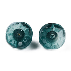 透明スプレー塗装ガラスチャーム  ライトゴールドメッキ真鍮パーツ  花  ティール  14x13x13mm  穴：2mm&nbsp;GLAA-N035-031-C01