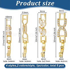 8 шт. 4 стиля застежки для часов из латуни с прозрачным кубическим цирконием&nbsp;KK-OC0001-46G
