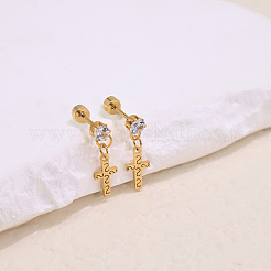 Boucles d'oreilles pendantes en acier inoxydable serties de zirconiums cubiques pour femmes&nbsp;QF0382