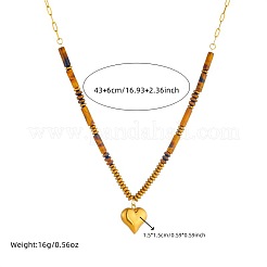 Collana da donna con ciondolo a cuore in acciaio inossidabile 304 e perline di occhio di tigre naturale.&nbsp;WG2C0E0-01
