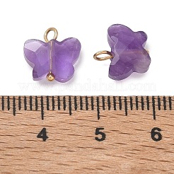 天然石アメジストペンダント  真鍮製のループが付いた、多面カットの蝶のチャーム  18KGP本金メッキ  ラックめっき  長持ちメッキ  鉛フリー＆カドミウムフリー  10x10x4.5mm  穴：1.8mm&nbsp;KK-D289-61G-03