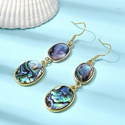 Серьги-подвески из натуральной латунной раковины морского ушка EJEW-F388-01A-G