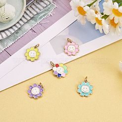 10本5色真鍮エナメルチャーム  18KGP本金メッキ  長持ちメッキ  花  ミックスカラー  14.5x13x1.5mm  穴：3mm  2個/カラー&nbsp;KK-SZ0005-19