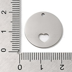 変色しない201ステンレススチールペンダント  ステンレス鋼色  レーザー切断  フラットラウンドのチャーム  ハート  18x1mm  穴：1.5mm&nbsp;STAS-E206-02P-02