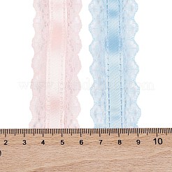 4 ヤード 2 色ポリエステル レース トリム  フラワーレースリボン  ピンク  ライトスカイブルー  1-1/8インチ（28mm）  2ヤード/カラー&nbsp;OCOR-A008-02C