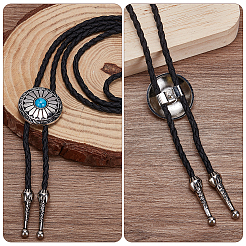 3 шт. 3 стиля регулируемый цинковый сплав паве синтетическая бирюза овальный/плоский круглый кулон черный искусственная кожа шнур лариат ожерелья NJEW-ME0001-02