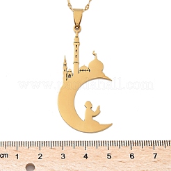 201 полая луна из нержавеющей стали с замком и молитвенным кулоном для Рамадана и Ид Мубарак NJEW-D318-05G