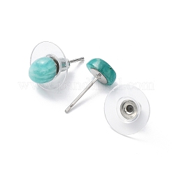 女性用天然アマゾナイトスタッドピアス  304ステンレススチール製イヤリング  オーバル  8x6mm  ピン：0.8mm&nbsp;EJEW-E285-01P-02