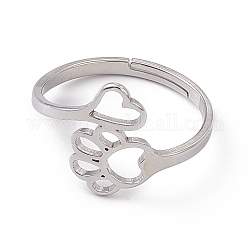201 регулируемое кольцо из нержавеющей стали с изображением сердца и собачьей лапы для женщин, цвет нержавеющей стали, размер США 6 1/4 (16.7 мм)