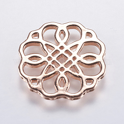 Brass Filigree Joiners Links, Long-Lasting Plated, Lead Free & Cadmium Free, Flower, Rose Gold, 21x1.5mm, Hole: 0.5mm