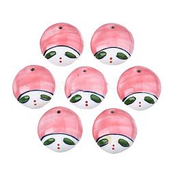 Ciondoli di porcellana fatti a mano, famille stile rosa, cupola con cartone animato faccia ragazza, corallo luce, 39~41x37~39x10~11mm, Foro: 3 mm