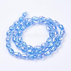 Electroplate Glass Beads Strands, AB Color Plated, Faceted Teardrop, Light Sky Blue, 15x10mm, Hole: 1mm, 50pcs/strand, 27.1 inch