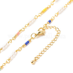 Collier chaîne en perles d'imitation et perles de verre pour femme, or, colorées, 18-1/4 pouce (46.2 cm)