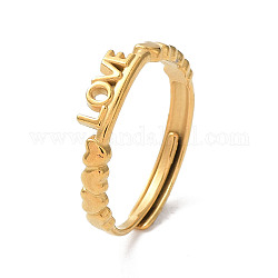 Placcatura ionica (ip) 304 cuore in acciaio inossidabile con anelli regolabili con parola amore, oro, diametro interno: 17.8mm