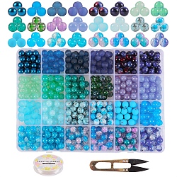 DIY Glass Beads Bracelet Making Kit, Including Imitation Jade & Imitation Opalite & Painted & Imitation Pearl Glass Beads, Stainless Steel Sharp Scissors, Elastic Crystal Thread, Mixed Color, Glass Beads: 600pcs/set