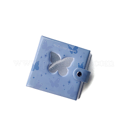 40-Pocket 3 Inch PVC Mini Binder Photo Album, with Butterfly Glitter Window Cover, Photocard Cellection, Rectangle with Butterfly Pattern, Steel Blue, 10.5x10.5x3cm, pocket: 9.3x6.5cm