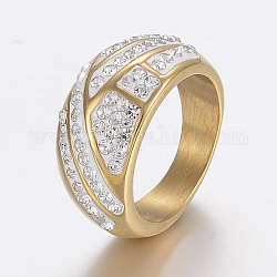 Placcatura ionica (ip) 304 anelli per le dita in acciaio inossidabile, con strass argilla polimerica, oro, formato 6~9, 16~19mm