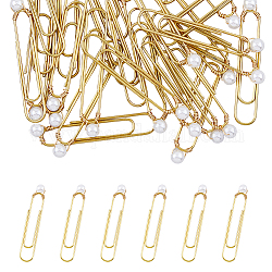 SUPERFINDINGS 30Pcs Iron Long Paper Clips Imitation Pearl Beads Bookmarks Golden 55~56mm Long Planner Clips Page Markers for School Office Document Organizing