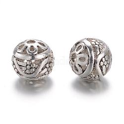 Perline in lega stile tibetano, tondo, cavo, argento antico, 10x11x11mm, Foro: 2 mm