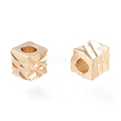 Brass Spacer Beads, Long-Lasting Plated, Fancy Cut Cube, Real 18K Gold Plated, 3x3x3mm, Hole: 1.5mm