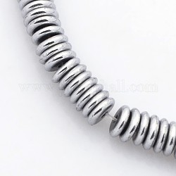 Electroplate Non-magnetic Synthetic Hematite Beads Strands, Heishi Beads, Disc/Flat Round, Platinum Plated, 4x1mm, Hole: 1mm, about 379pc/strand, 15.7 inch