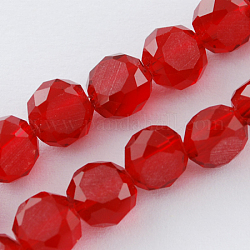 Fili di perline in vetro smerigliato, sfaccettato, rotondo e piatto, rosso, 6x3~4mm, Foro: 1 mm