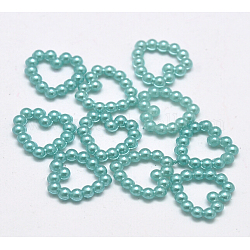 Acrylic Pearl Cabochons, Dyed, Heart, Turquoise, 11x11x2mm