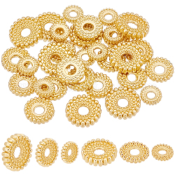 Ph pandahall 60 pièces perles d'espacement en laiton doré 18 carats, Perles rondes et plates en vrac, 3 taille, avec dentelle d'engrenage, pour l'été hawaïen, fabrication de bijoux empilables, artisanat de perles à faire soi-même, 2/2.3/2.5mm