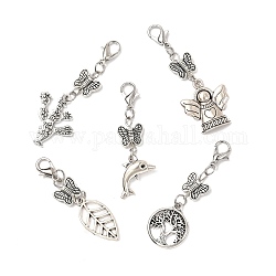 Butterfly Tibetan Style Alloy Pendants, with 304 Stainless Steel Jump Rings and Lobster Claw Clasps, Dauphin & Tree of Life, Cactus, Leaf and Angel, Antique Silver & Stainless Steel Color, 45~55mm