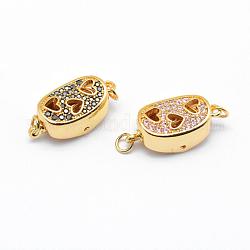 Brass Box Clasps, with Cubic Zirconia, Cadmium Free & Nickel Free & Lead Free, Real 18K Gold Plated, Oval and Heart, Hollow, Mixed Color, 18x8.5~9x7mm, Hole: 2mm