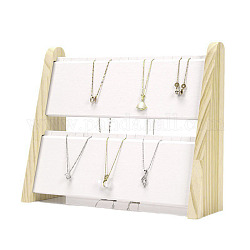 Présentoirs à pendentifs et colliers en cuir PU à 2 niveau, support organisateur de colliers avec base en bois, blanc, 30.8~31x10.7~10.8x26 cm