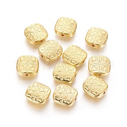 Perline in lega stile tibetano, piombo & cadimo libero, quadrata con fiore, oro, 10.5x10.5x3.5mm, Foro: 1.5 mm