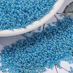 Perles rocailles miyuki rondes, Perles de rocaille japonais, (rr433) lustre bleu turquoise opaque, 15/0, 1.5mm, Trou: 0.7mm, environ 5555 pcs/10 g