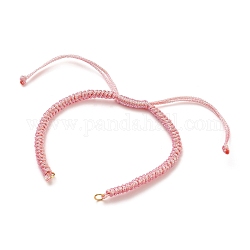 Fabrication de bracelet en cordon de polyester tressé réglable, avec 304 anneaux de saut ouverts en acier inoxydable, perle rose, longueur de chaîne unique: environ 6-3/8 pouce (16.2 cm)