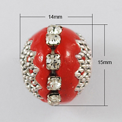 Handmade Indonesia Beads, Round, Red, 16~18x15~16mm, Hole: 2mm