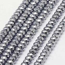 Chapelets de perles en hématite synthétique sans magnétiques, facette, rondelle, Grade a, platinée, 4x2.25mm, Trou: 1mm, Environ 164 pcs/chapelet, 16 pouce