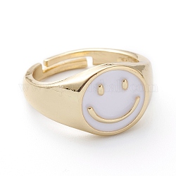 調節可能な真鍮製のエナメル指輪  長持ちメッキ  笑顔  18KGP本金メッキ  ホワイト  usサイズ7 1/4(17.5mm)