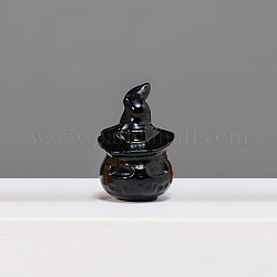 ハロウィーンの天然な黒曜石のホームディスプレイの装飾  帽子とカボチャ  31.5x22.5mm