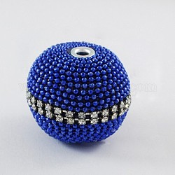 Handmade Indonesia Beads, with Aluminum Cores, Round, Blue, 28~30x25~28mm, Hole: 3mm