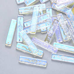 Conectores de enlaces de vidrio transparente, color de ab chapado, Rectángulo, claro ab, 30x7x3mm, agujero: 1.2 mm
