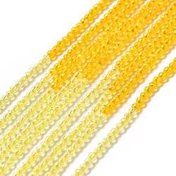 2 brins de perles de verre transparent de couleurs, perles multicolores segmentées, facette, ronde, champagne jaune, 2mm, Trou: 0.5~0.6mm, Environ 184~211 pcs/chapelet, 15.28~15.75 pouce (38.8~40 cm)