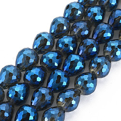 Fili di perle di vetro galvanico con sfaccettatura, lacrima, Blue Marine, 10x9.5mm, circa 60pcs/filo, 23.62 pollice (60 cm)